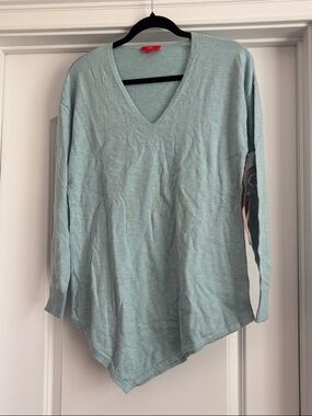 Women's V-Neck Long Sleeve Top in Light Aqua NWT
